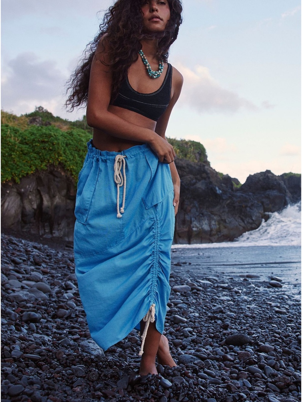 Free People Bruna Drawstring Midi Skirt